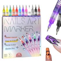 Canetas de arte para unhas Gorvalin Fine Tips 12 cores 0,5 mm à prova d'água