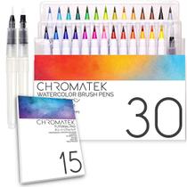Canetas de pincel de aquarela CHROMATEK 30 com bloco de tutoriais e vídeo