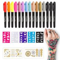Canetas de tatuagem temporárias Vanplay com 15 canetas e 5 estênceis Canetas de tatuagem temporárias Vanplay com 15 canetas e 5 estênceis
