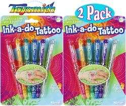Canetas de tatuagem Toysmith Ink-a-Do Shimmery, pacote com 2 estênceis Canetas de tatuagem Toysmith Ink-a-Do Shimmery, pacote com 2 estênceis