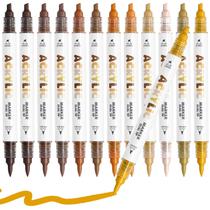 Canetas de tinta acrílica Diyeever 12 cores com ponta dupla Canetas de tinta acrílica Diyeever 12 cores com ponta dupla
