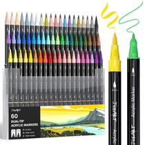 Canetas de tinta acrílica JusArt 60 cores com ponta dupla para materiais de arte
