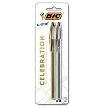 Canetas Esferografica BIC Cristal Celebration Metalizada 1.0 Tinta Azul e Preta Exterior Prata e Dourado