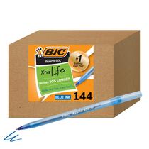 Canetas esferográficas BIC Round Stick Xtra Life Blue Medium, pacote com 144
