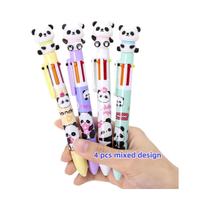 Canetas Esferográficas Mecânicas Kawaii Panda 6 Cores Pacote Com 4 Para Estudantes Material Escolar
