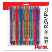 Canetas esferográficas Pentel RSVP Medium Point 1,0 mm - 8 cores x16