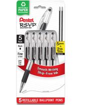 Canetas Esferográficas Pentel RSVP - Ponta Fina, Tinta Preta (Pacote com 5)