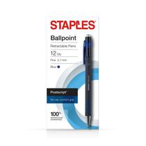 Canetas esferográficas Staples Postscript Fine Point Blue Dozen