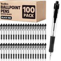 Canetas Esferográficas YesBes Pacote com 100 Unidades Tinta Preta Ponta 1mm com Grip Canetas Esferográficas YesBes Pacote com 100 Unidades Tinta Preta Ponta 1mm com Grip