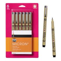 Canetas Fineliner SAKURA Pigma Micron de 0,6 mm, tinta preta, pacote com 6 Canetas Fineliner SAKURA Pigma Micron de 0,6 mm, tinta preta, pacote com 6