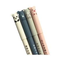 Canetas Gel Rollerball Apagáveis 4 Peças Animais Gato Urso Panda Ponta Fina 0.38mm Material Escolar