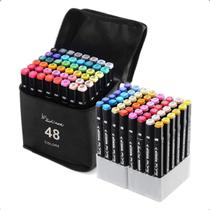 Canetas Marcador Permanente Ponta Dupla kit 48 cores c/estojo