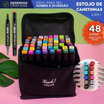 Canetas Marcadoras Ponta Dupla Touch 120 Cores com Estojo Profissional para Desenho e Pintura CH Canetas Marcadoras Ponta Dupla Touch 120 Cores com Estojo Profissional para Desenho e Pintura CH