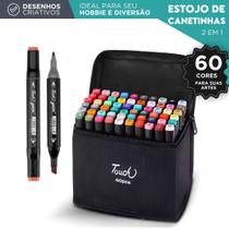 Canetas Marcadoras Ponta Dupla Touch 120 Cores com Estojo Profissional para Desenho e Pintura CH Canetas Marcadoras Ponta Dupla Touch 120 Cores com Estojo Profissional para Desenho e Pintura CH