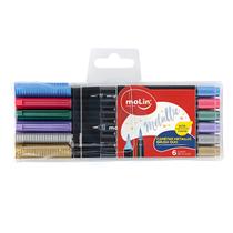 Canetas Metalicas Brush Duo 6 Cores Duas Pontas - Molin Canetas Metalicas Brush Duo 6 Cores Duas Pontas - Molin