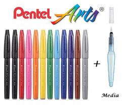 Canetas Pincel Pentel Touch Sign Pen Com 12 + Aquash Media