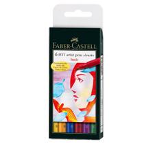 Canetas Pitt Brush Ponta Pincel Faber-Castell - Estojo com 6 Tons Básicos - Ref 167103N - FABER CASTELL