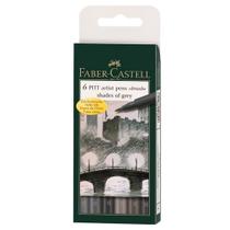 Canetas Pitt Brush Ponta Pincel Faber-Castell - Estojo com 6 Tons de Cinza - Ref 167104N