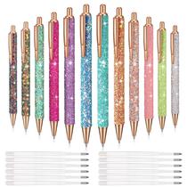 Canetas Sabary, 12 peças de metal retrátil com glitter, 14 cm, tinta preta Canetas Sabary, 12 peças de metal retrátil com glitter, 14 cm, tinta preta