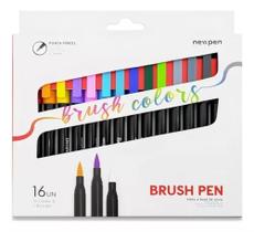 Canetinha Brush Colors 16 Unidades - Newpen Ponta Pincel 2 a 4 mm