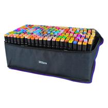 Canetinha Caneta Ponta Dupla 262 Cores Marcador Permanente Estojo Bolsa Duas Pontas Desenho Pintura Lazer Arte