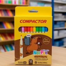 Canetinha Hidrocor Compactor Neo Pen Capivara 12 Cores Super Lavável e Resistente-