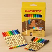 Canetinha Hidrocor Compactor Neo Pen Capivara 12 Cores Super Lavável e Resistente-