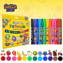 Canetinha Hidrocor Perfumada 12 Cores c/ Cheirinho de Frutas Lavável - Gatte Papelaria Material Escolar Infantil