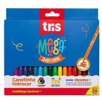 Canetinha Hidrocor Ponta Fina Mega Hidro Color - 36 Cores - Tris