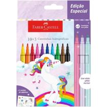 Canetinha Hidrográfica 10 Cores + 3 Com Glitter e Cartela de Adesivo Unicórnio FABER-CASTELL Canetinha Hidrográfica 10 Cores + 3 Com Glitter e Cartela de Adesivo Unicórnio FABER-CASTELL