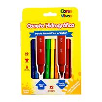 Canetinha Hidrográfica 12 Cores Ponta Retrátil Vai e Vem 2mm