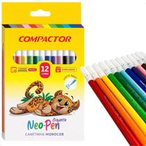 Canetinha Hidrografica Escolar Gigante 12 Cores Compactor