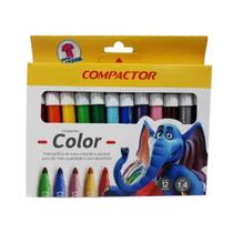 Canetinha Hidrografica Jumbo Color Escolar 12 Cores Compactor Grossa