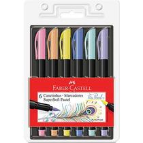 Canetinha SuperSoft - Tons Pastel 6 Cores com Ponta Pincel da Faber-Castell Ref 61511
