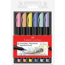 Canetinha SuperSoft - Tons Pastel 6 Cores com Ponta Pincel da Faber-Castell Ref 61511