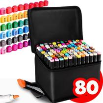 Canetinhas 80 Cores Ponta Dupla Durável Premium Kit Estojo