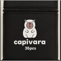 Canetinhas Capivara Marcadores 36Peças Ponta Dupla + Estojo C/ Zíper