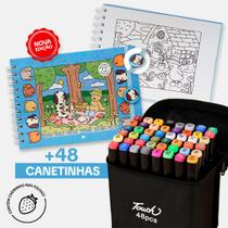 Canetinhas Coloridas Touch e Livro de Colorir Bobbies Good Capa Dura Profissional