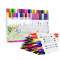 Canetinhas de Colorir 48 Cores Canetas Ponta Dupla Estojo de Caneta Marcadora