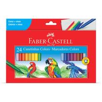Canetinhas Marcadores Faber-Castell com 24 cores, tinta lavável, cores vivas, tampa antiasfixiante.