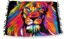 Canga de Praia Viscose Estampa Leão Colorido