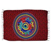 Canga Mandala Colorida Fundo Vermelho