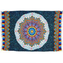 Canga Mandala Rainbow Penas Detalhes Branco e Azul