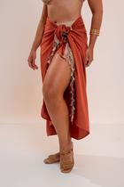 Canga Saída de Praia Terra Cota Franja Brilho Feminina Versátil e Elegante Canga Saída de Praia Terra Cota Franja Brilho Feminina Versátil e Elegante