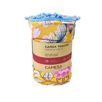 Canga Toalha Praia Felpuda 1,00x1,40m Amarela e Pink Camesa