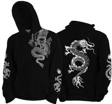 Canguru Moletom Dragão Chinês Blusa Agasalho (Preto / Branco)