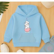 Canguru Moletom Infantil Feminino Estampa Gatinho na Xicara Fofo Delicado Conforto Flanelado Inverno