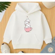 Canguru Moletom Infantil Feminino Estampa Gatinho na Xicara Fofo Delicado Conforto Flanelado Inverno