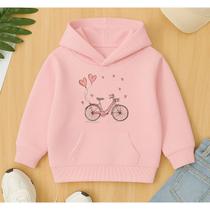 Canguru Moletom Infantil Menina Feminino Estampa Bicicleta Corações Fofo Delicado Inverno Agasalho