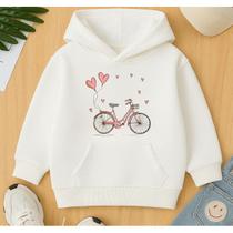 Canguru Moletom Infantil Menina Feminino Estampa Bicicleta Corações Fofo Delicado Inverno Agasalho